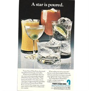 Puerto Rican White Rums 1970s Vintage Print Ad 9 inch Tall